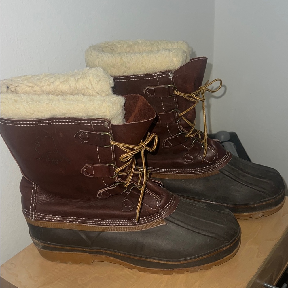 Vintage Men's Brown Leather Lace Up Lined Hunting Duck Boots - Picture 2 of 6